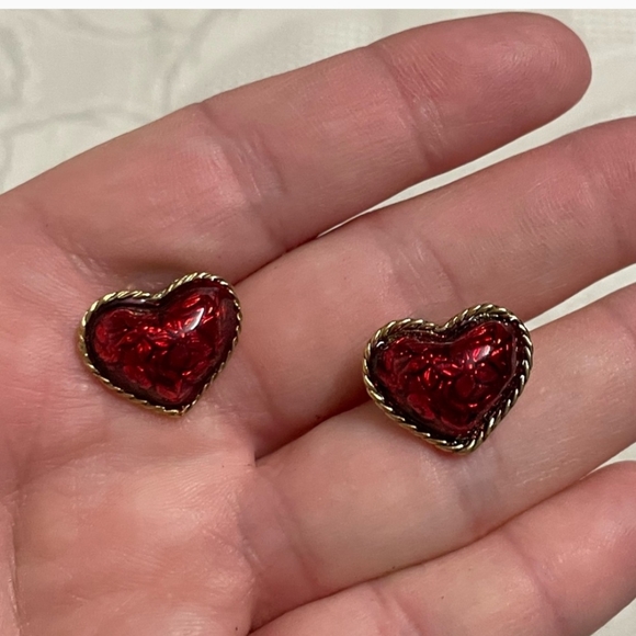 Avon Puffed Red Hearts Afire Pierced Earrings - Picture 2 of 6